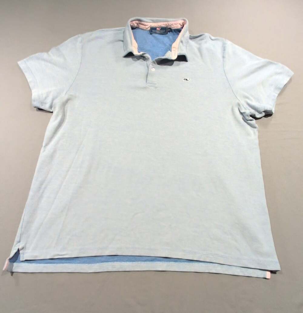Vineyard Vines Polo Shirt Size XL Light Blue Whale Logo Short Sleeve Preppy